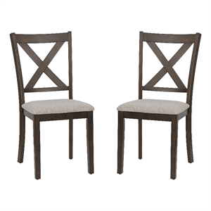 Warren X-Back Side Chairs with Padded Seats in Brown Wood - Set of 2