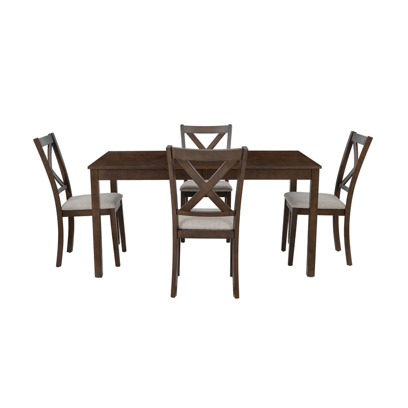 Warren 5 Piece Dining Set with 4 Upholstered Chairs in Warm Brown Wood