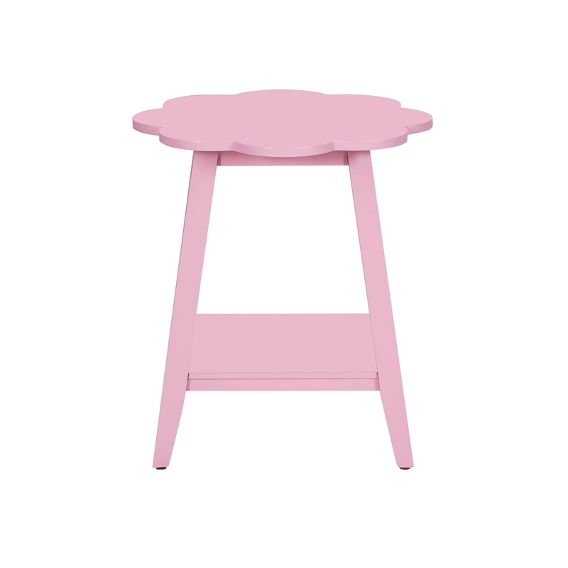 Natalia Flower Scalloped Edge Side Table with Lower Shelf in Pink Wood