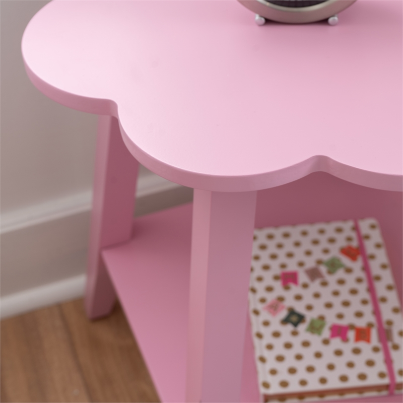 Natalia Flower Scalloped Edge Side Table with Lower Shelf in Pink Wood