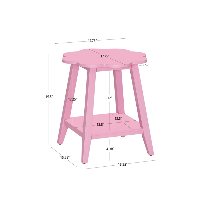 Natalia Flower Scalloped Edge Side Table with Lower Shelf in Pink Wood