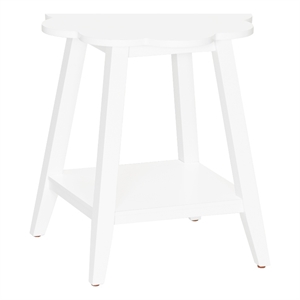 Natalia Flower Scalloped Edge Side Table with Lower Shelf in White Wood