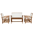 Jubil 4 Piece Outdoor Set with White Cushions and Brown Acacia Wood Frame