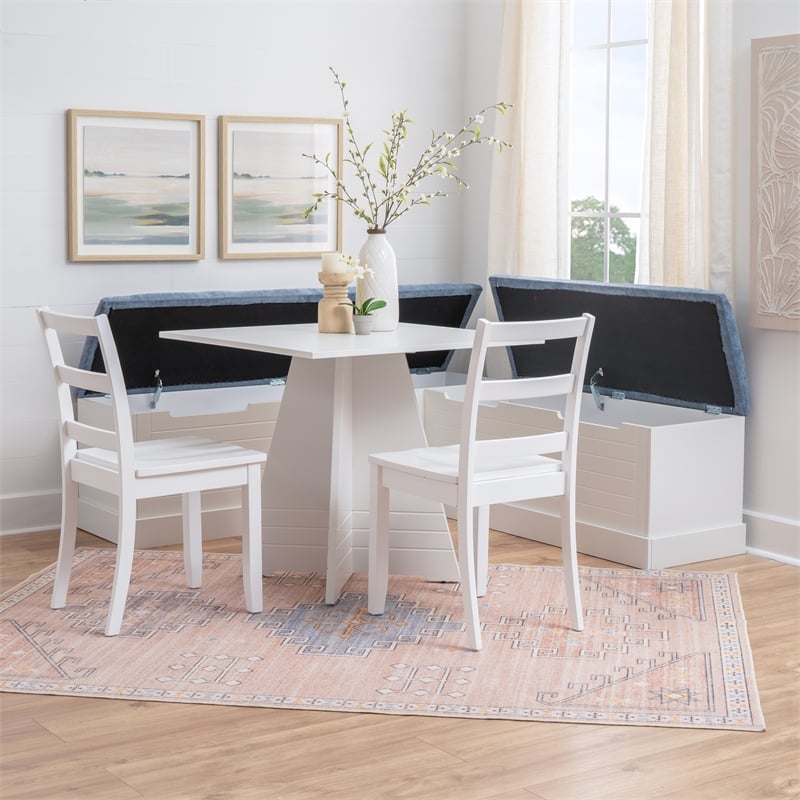 Linon Nova Wood Dining Nook Four Piece Set in White