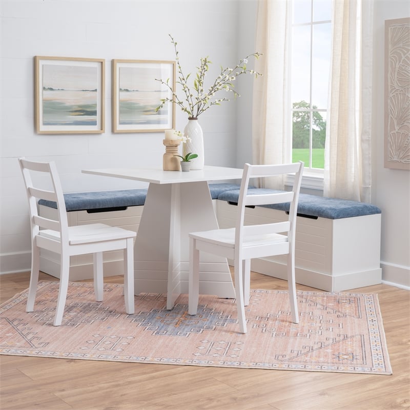 Linon Nova Wood Dining Nook Four Piece Set in White