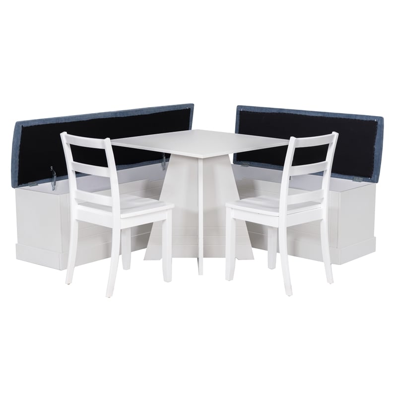 Linon Nova Wood Dining Nook Four Piece Set in White