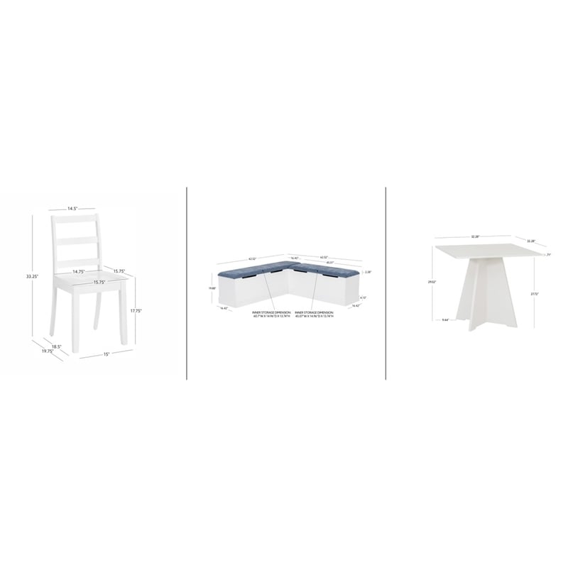Linon Nova Wood Dining Nook Four Piece Set in White