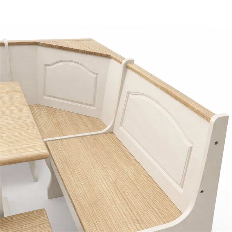 Linon Chelsea Wood Dining Nook Corner Unit in White and Natural