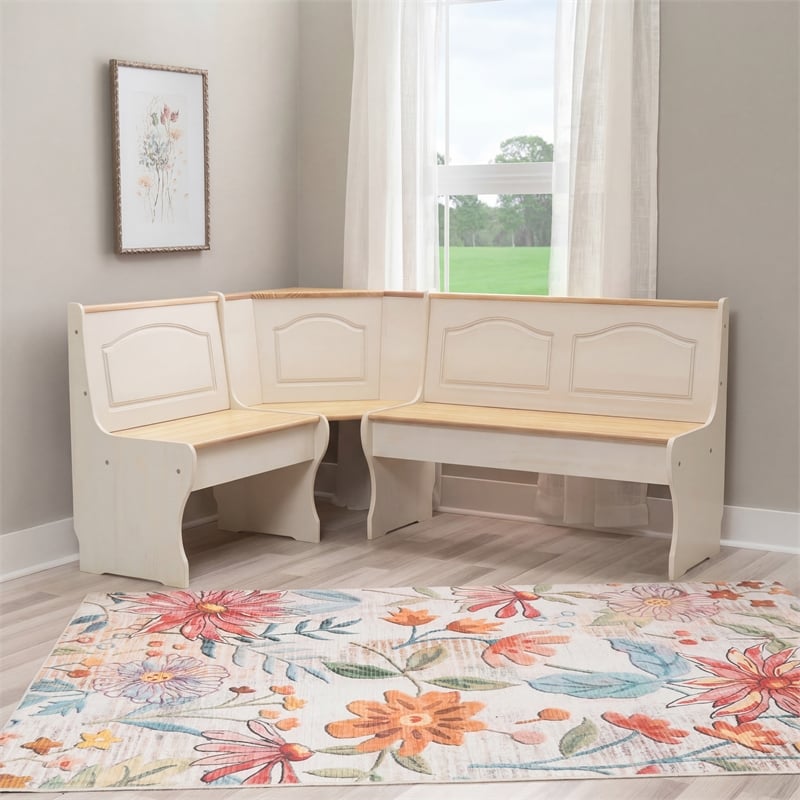 Linon Chelsea Wood Dining Nook Corner Unit in White and Natural
