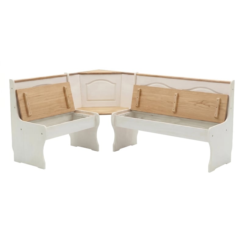 Linon Chelsea Wood Dining Nook Corner Unit in White and Natural