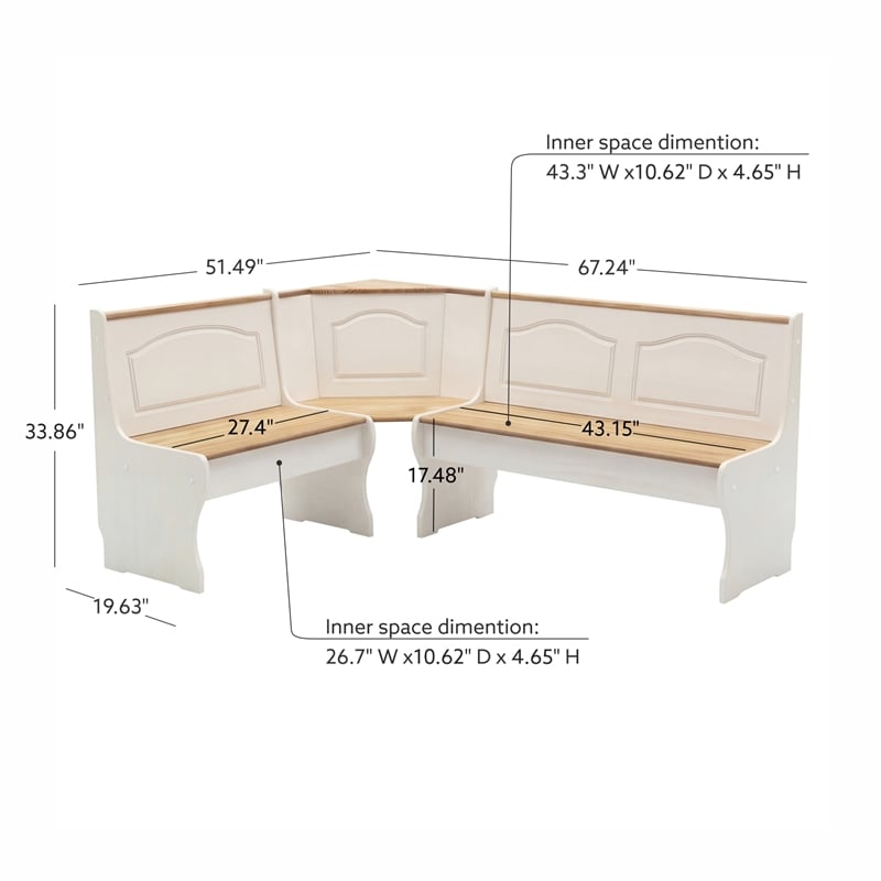 Linon Chelsea Wood Dining Nook Corner Unit in White and Natural