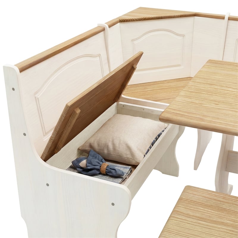 Linon Chelsea Wood Dining Nook Corner Unit in White and Natural