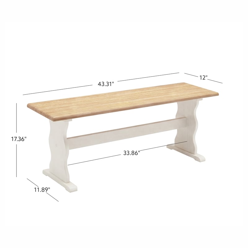 Linon Chelsea Wood Dining Bench in White and Natural