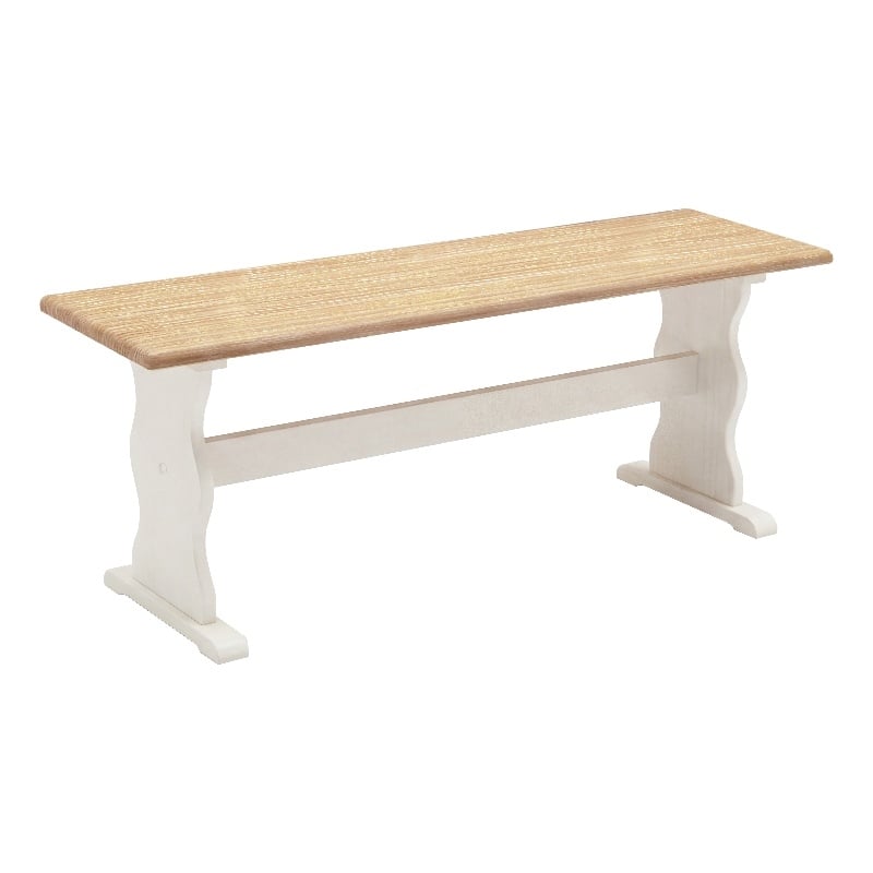 Linon Chelsea Wood Dining Bench in White and Natural