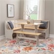 Linon Chelsea Corner Wood Three Piece Dining Nook Set in White and Natural