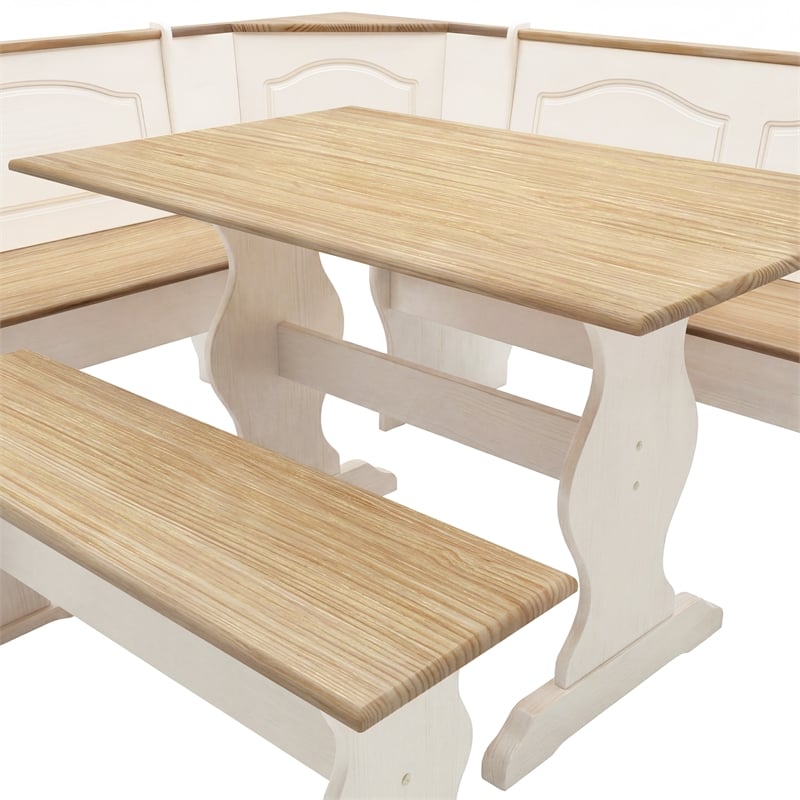 Linon Chelsea Corner Wood Three Piece Dining Nook Set in White and Natural