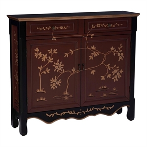 linon cillian wood two door hand painted cabinet console in red