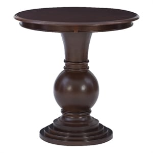 Linon Amelia Round Accent Table Pedestal Base 26.5&quot High in Espresso Wood