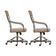 Linon Hamilton Metal Swivel Rolling Padded Dining Arm Chair in Pewter (Set of 2)