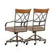 Linon Hamilton Metal Swivel Rolling Padded Dining Arm Chair in Pewter (Set of 2)
