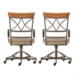 Linon Hamilton Metal Swivel Rolling Padded Dining Arm Chair in Pewter (Set of 2)