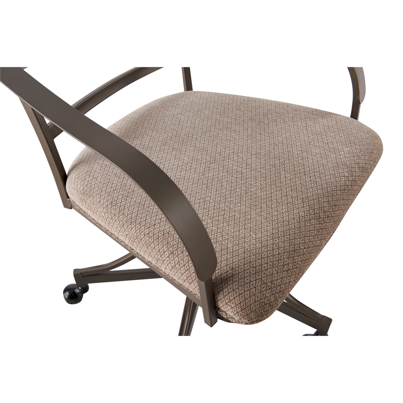 Linon Hamilton Metal Swivel Rolling Padded Dining Arm Chair in Pewter (Set of 2)