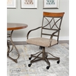 Linon Hamilton Metal Swivel Rolling Padded Dining Arm Chair in Pewter (Set of 2)