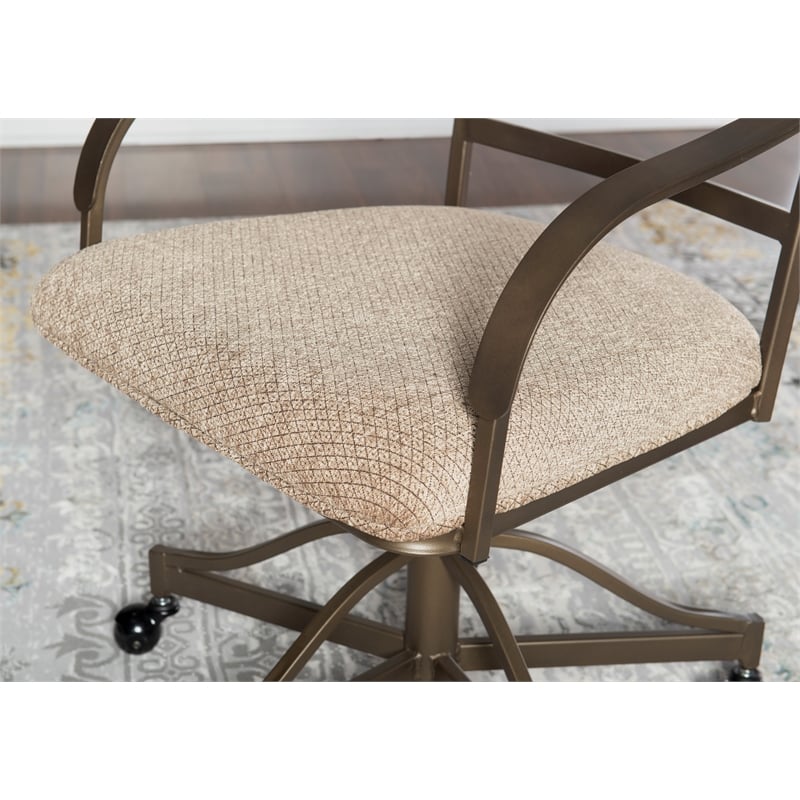 Linon Hamilton Metal Swivel Rolling Padded Dining Arm Chair in Pewter (Set of 2)