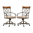 Linon Hamilton Metal Swivel Rolling Padded Dining Arm Chair in Pewter (Set of 2)