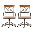 Linon Hamilton Metal Swivel Rolling Padded Dining Arm Chair in Pewter (Set of 2)