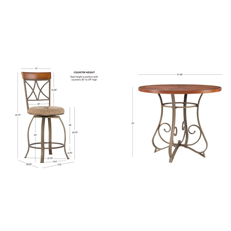 Linon Hamilton Five Piece Wood and Metal Dining Set in Pewter and Faux Cherry