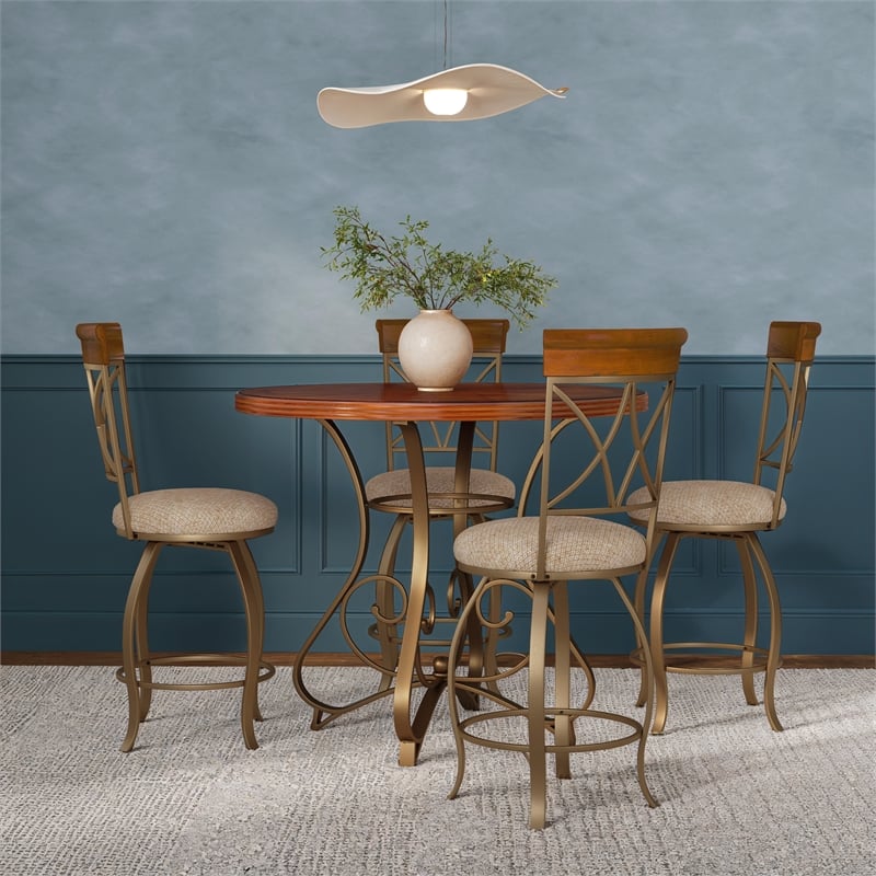 Linon Hamilton Five Piece Wood and Metal Dining Set in Pewter and Faux Cherry