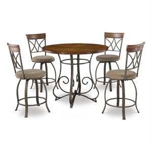 Linon Hamilton Five Piece Wood and Metal Dining Set in Pewter and Faux Cherry