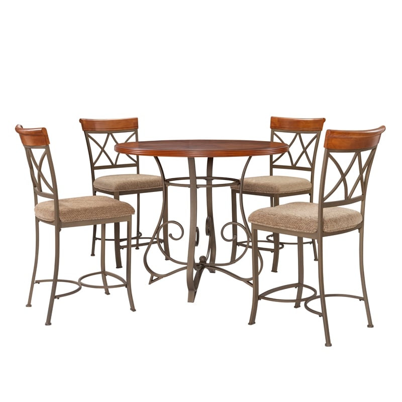 Linon Hamilton Five Piece Wood and Metal Dining Set in Pewter and Faux Cherry