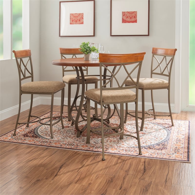 Linon Hamilton Five Piece Wood and Metal Dining Set in Pewter and Faux Cherry