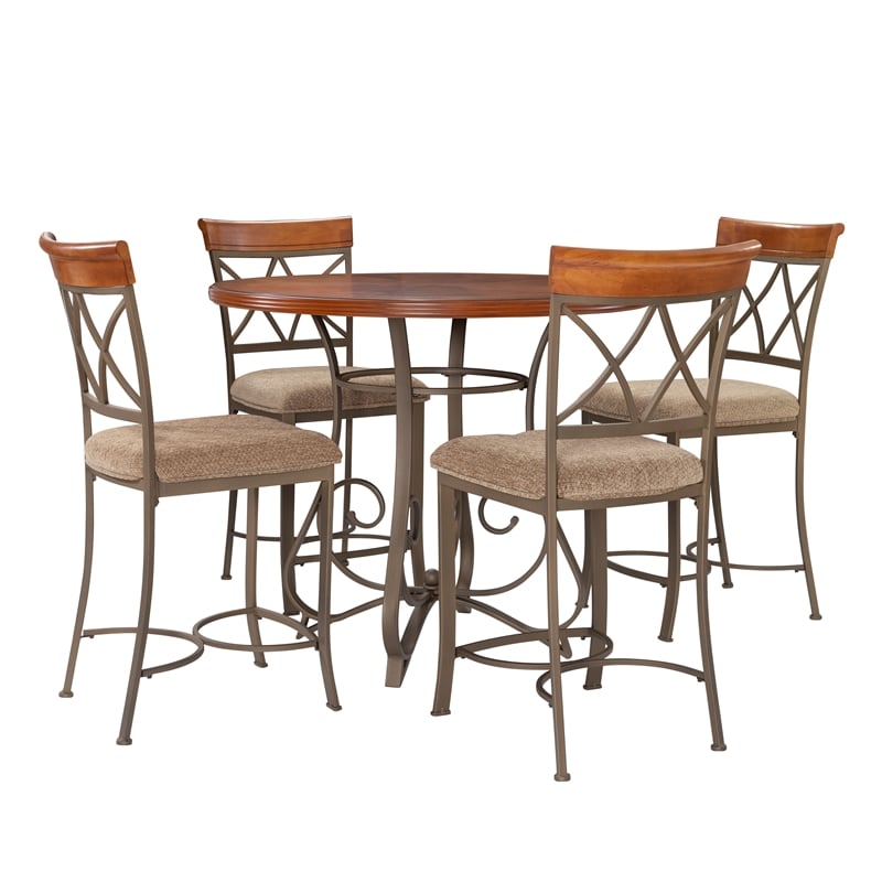 Linon Hamilton Five Piece Wood and Metal Dining Set in Pewter and Faux Cherry