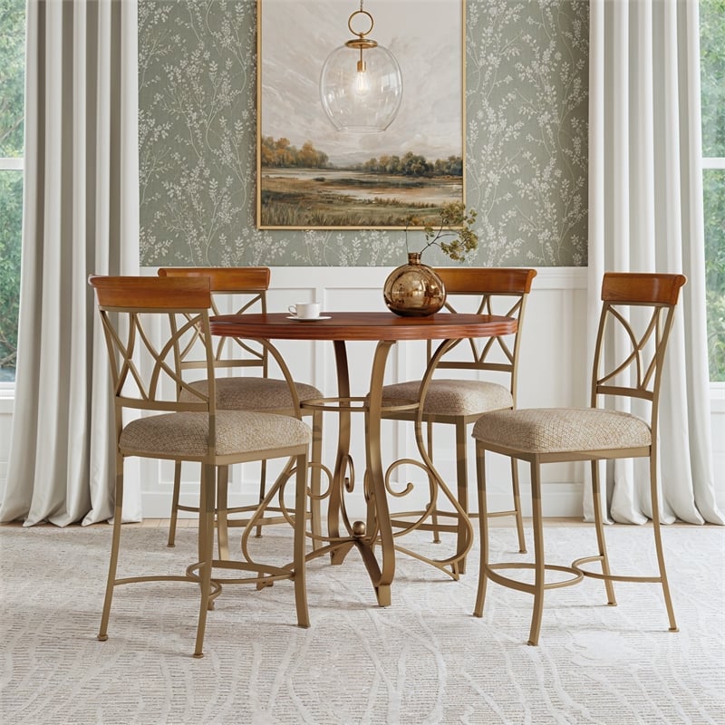 Linon Hamilton Five Piece Wood and Metal Dining Set in Pewter and Faux Cherry