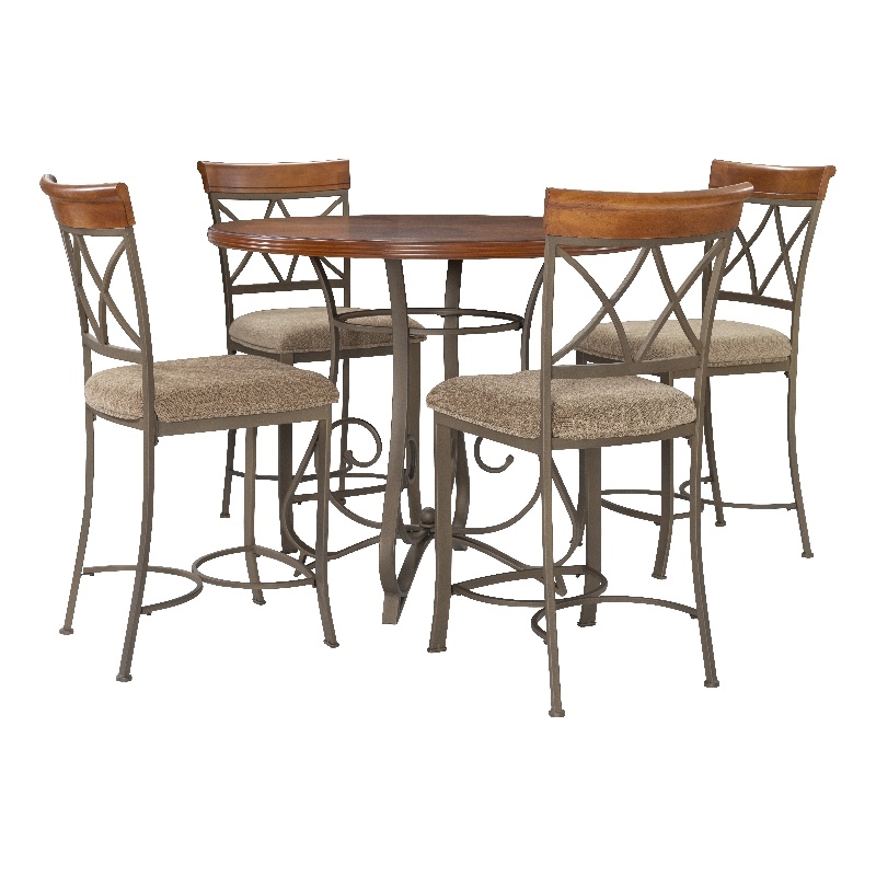Linon Hamilton Five Piece Wood and Metal Dining Set in Pewter and Faux Cherry