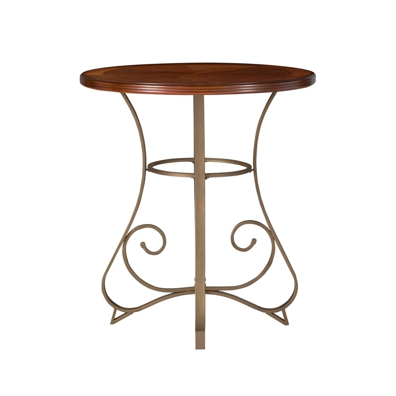 Linon Hamilton Wood and Steel Pub Table in Pewter and Faux Cherry