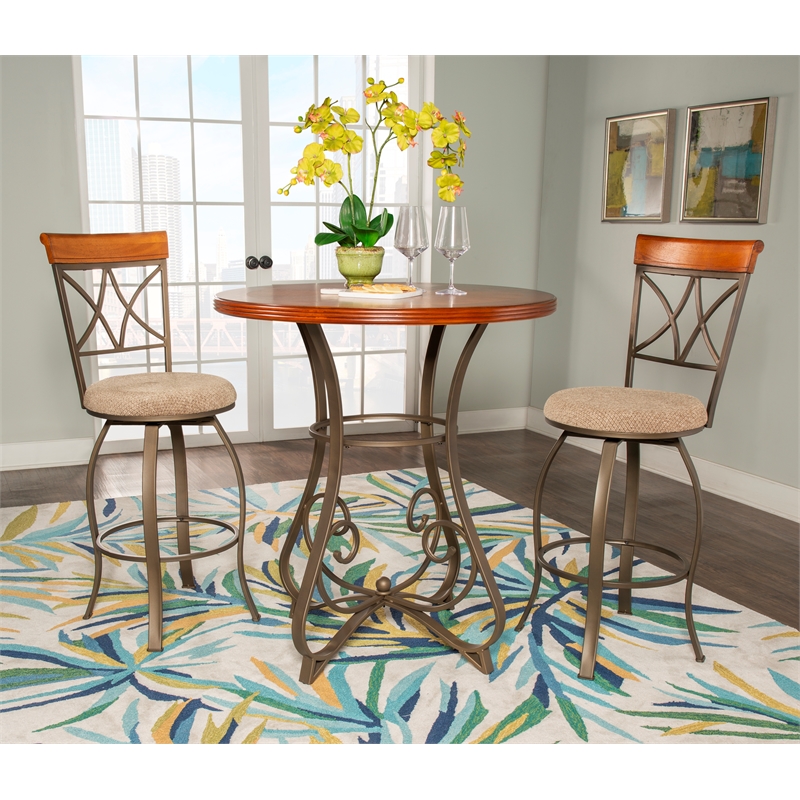 Linon Hamilton Wood and Steel Pub Table in Pewter and Faux Cherry