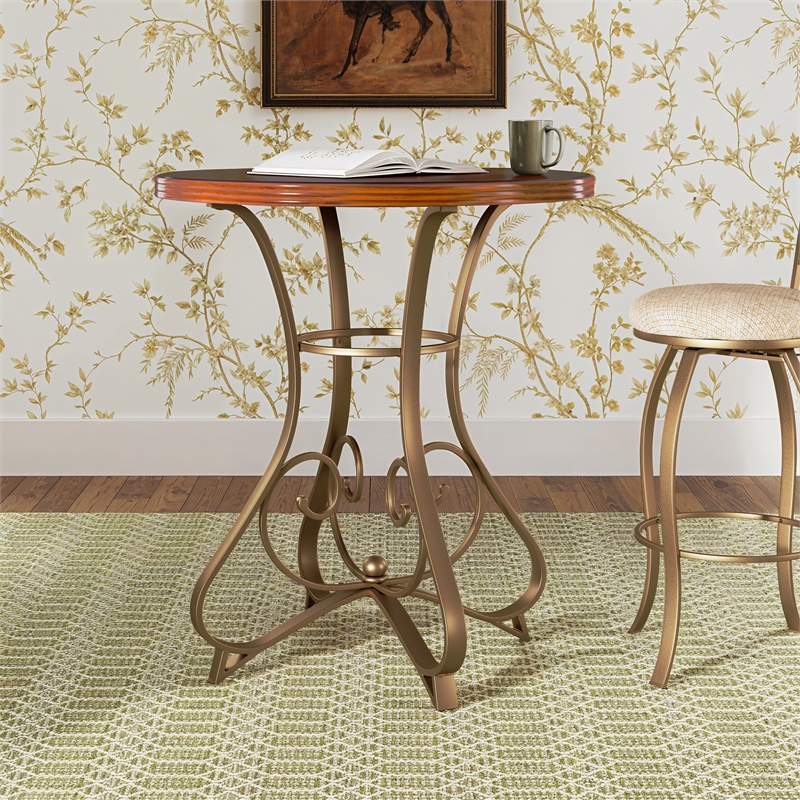 Linon Hamilton Wood and Steel Pub Table in Pewter and Faux Cherry