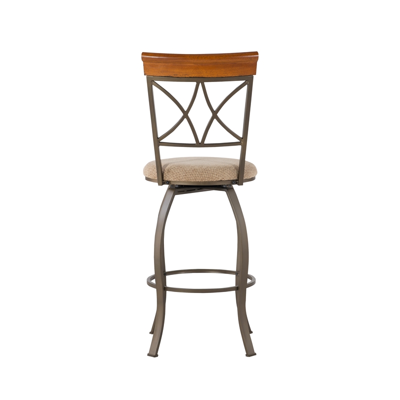 Linon Hamilton Metal Swivel Bar Stool Padded Beige Seat in Matte Pewter