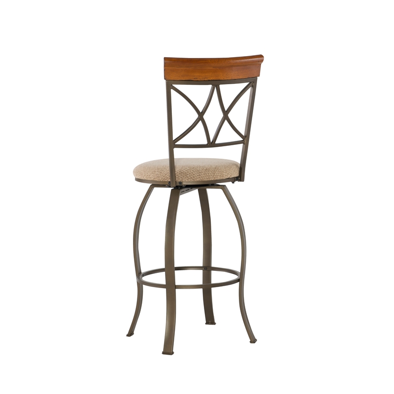 Linon Hamilton Metal Swivel Bar Stool Padded Beige Seat in Matte Pewter