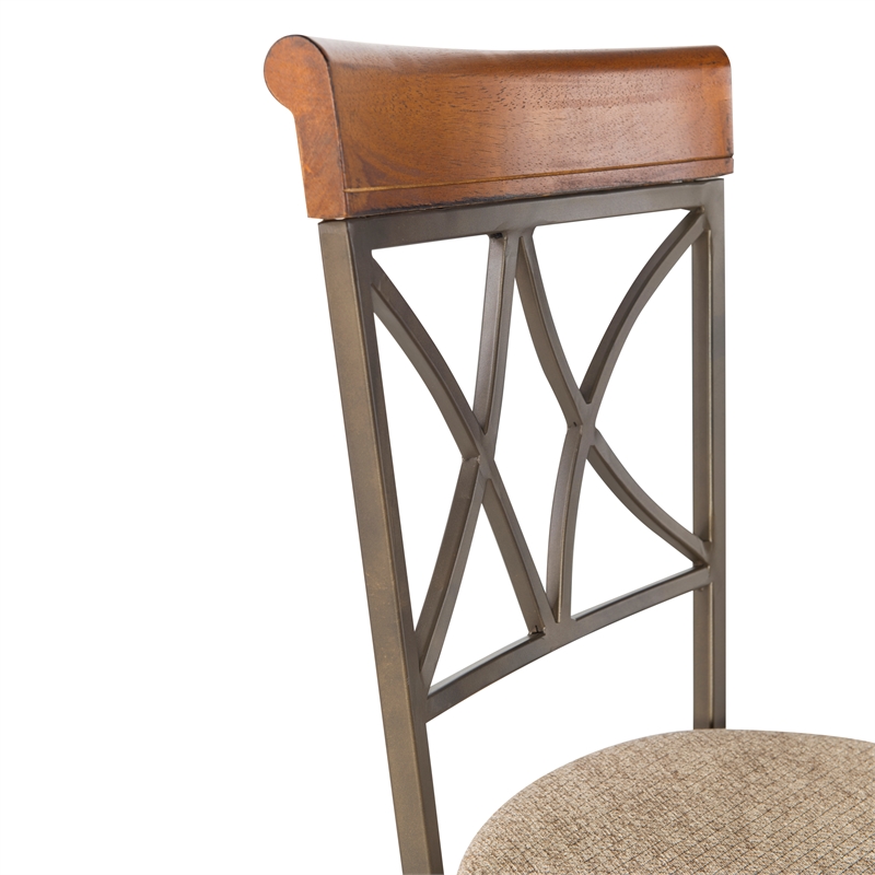 Linon Hamilton Metal Swivel Bar Stool Padded Beige Seat in Matte Pewter