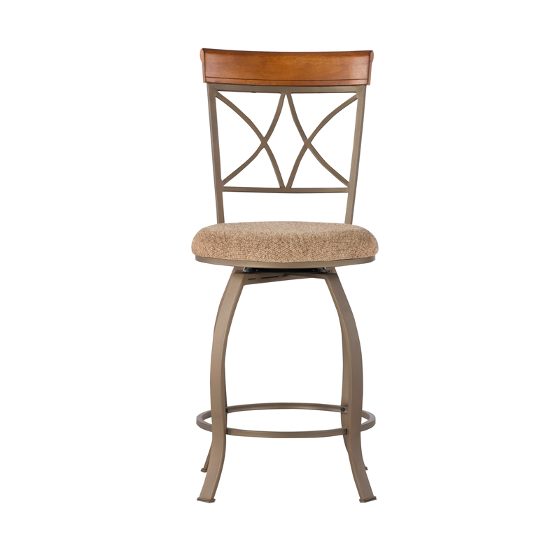 Linon Hamilton Metal Swivel Counter Stool Padded Beige Seat in Matte Pewter
