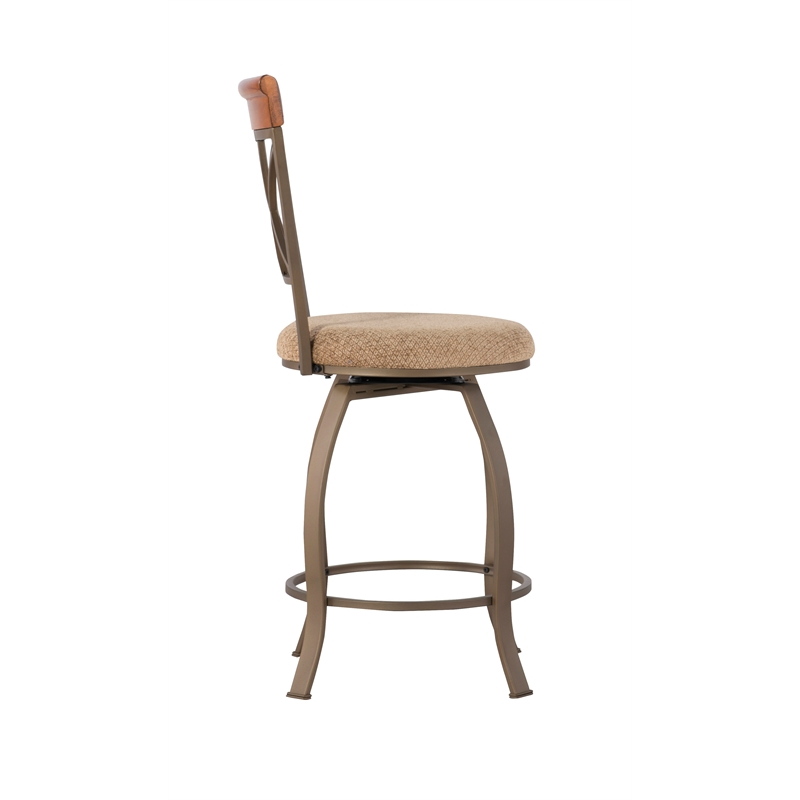 Linon Hamilton Metal Swivel Counter Stool Padded Beige Seat in Matte Pewter