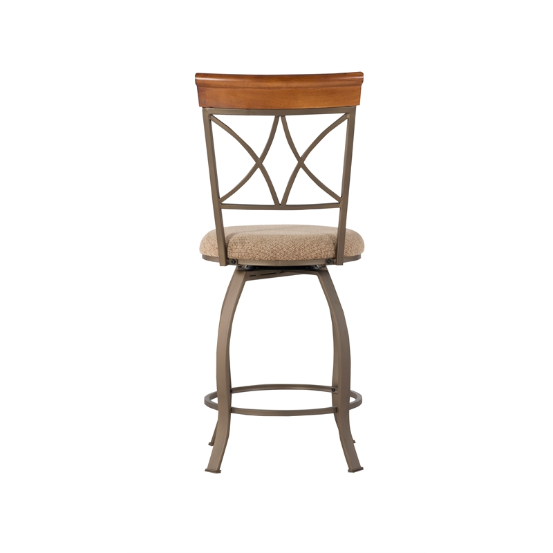 Linon Hamilton Metal Swivel Counter Stool Padded Beige Seat in Matte Pewter