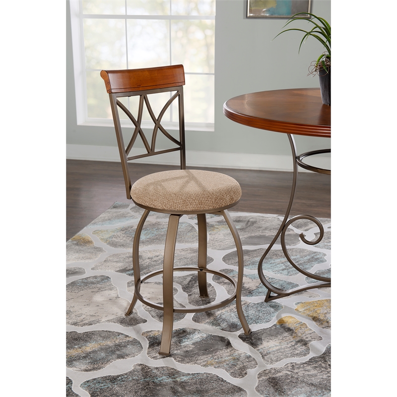 Linon Hamilton Metal Swivel Counter Stool Padded Beige Seat in Matte Pewter