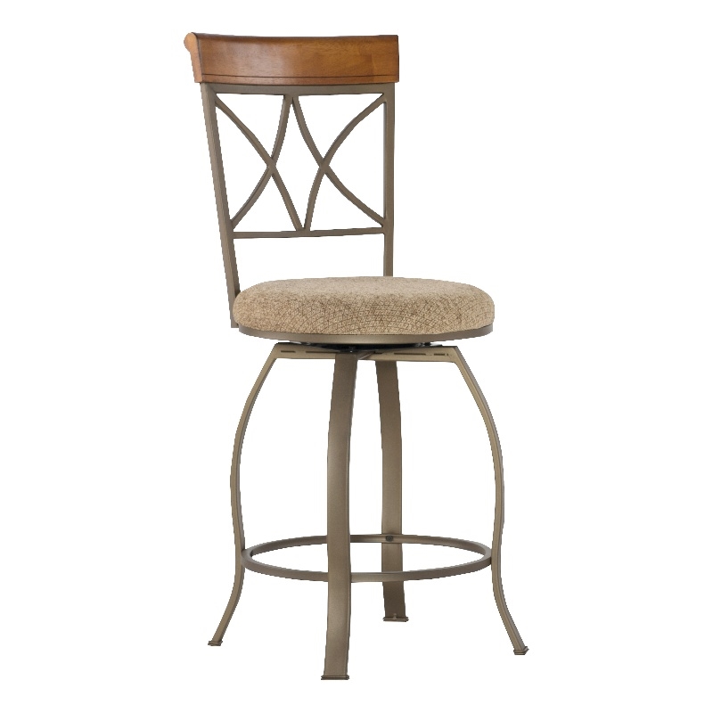 Linon Hamilton Metal Swivel Counter Stool Padded Beige Seat in Matte Pewter