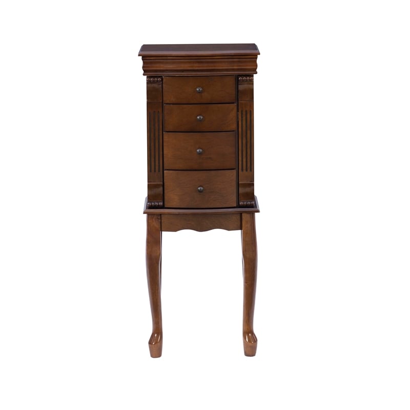 Linon Louis Philippe Jewelry Armoire 4 Drawers in Walnut Finished Wood